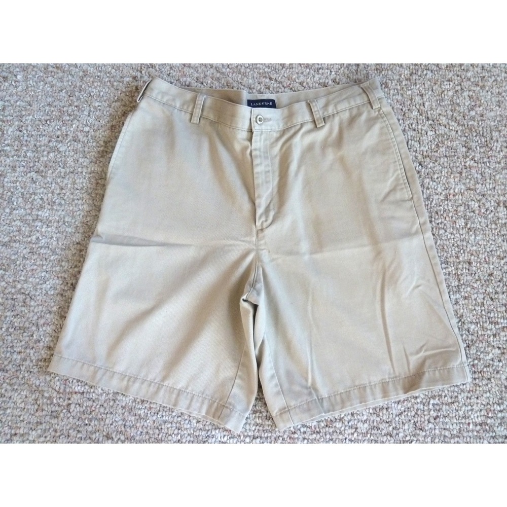 Men's LANDS' END Shorts Sz 35 Flat Front Traditional Fit 9" Inseam Khaki Chino